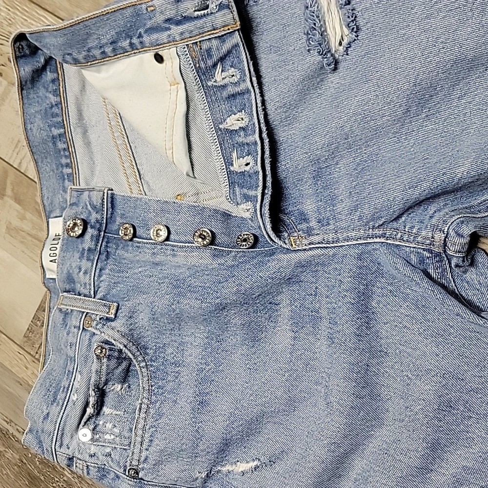 25 Agolde 90s Ripped Mid Rise Loose Fit Button Fly Distressed Jeans - Picture 4 of 6